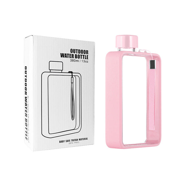 Slim Tritan Flat Water Bottle 380Ml Bpa Free Leakproof With Leather Textured Sleeve Strap Pink Vacuum Flasks & Mugs