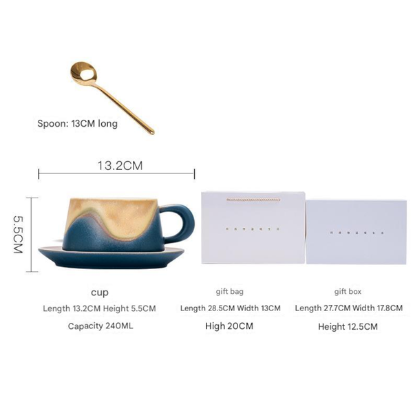 Artistic Ceramic Coffee Cup & Saucer Set With Spoon Gradient Glaze 240Ml Gift Boxed(Orange) Cups & Saucers