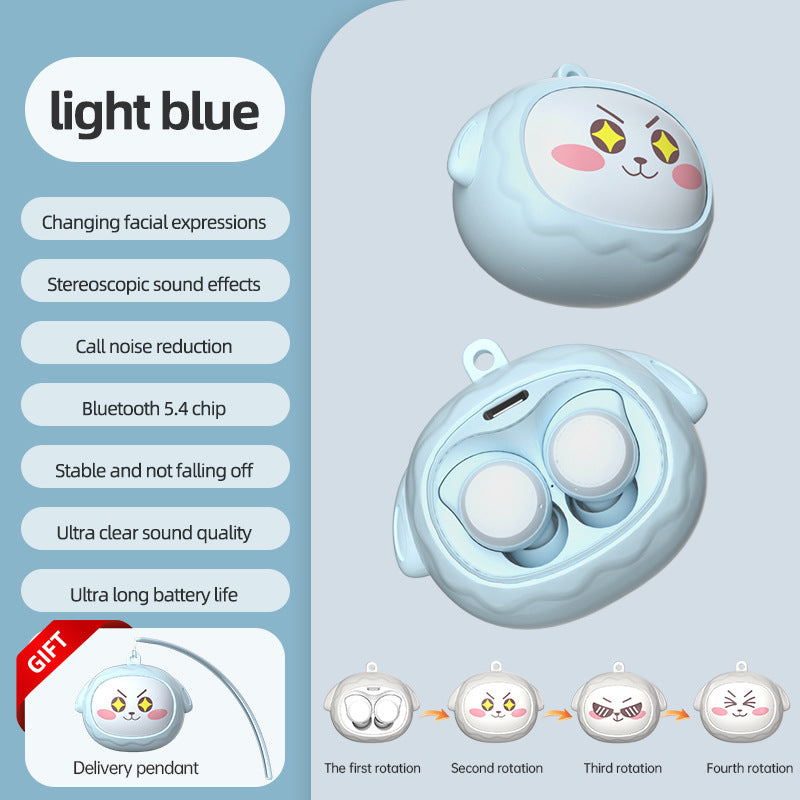 Fun Face Changing Tws With Rotating Case Bluetooth 5.4 High Quality Sound(Light Blue) Earbuds