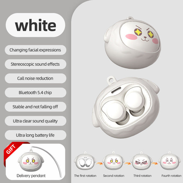 Fun Face Changing Tws With Rotating Case Bluetooth 5.4 High Quality Sound(White) Earbuds