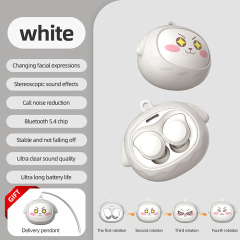 Fun Face Changing Tws With Rotating Case Bluetooth 5.4 High Quality Sound(White) Earbuds
