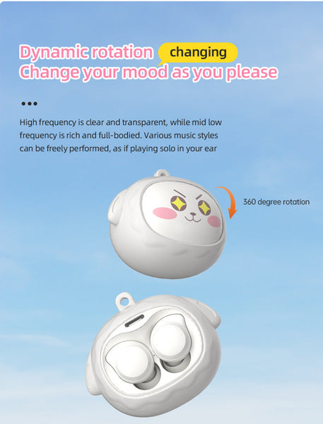 Fun Face Changing Tws With Rotating Case Bluetooth 5.4 High Quality Sound(White) Earbuds