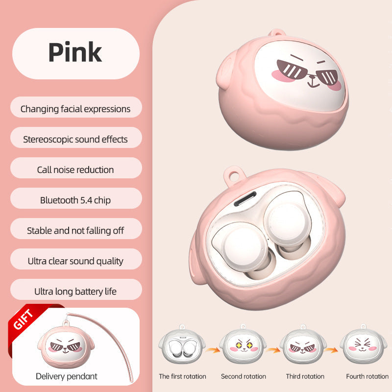 Fun Face Changing Tws With Rotating Case Bluetooth 5.4 High Quality Sound(Pink) Earbuds