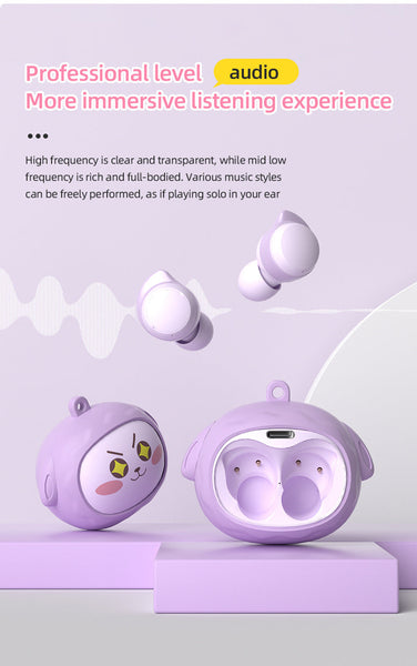 Fun Face Changing Tws With Rotating Case Bluetooth 5.4 High Quality Sound(Purple) Earbuds