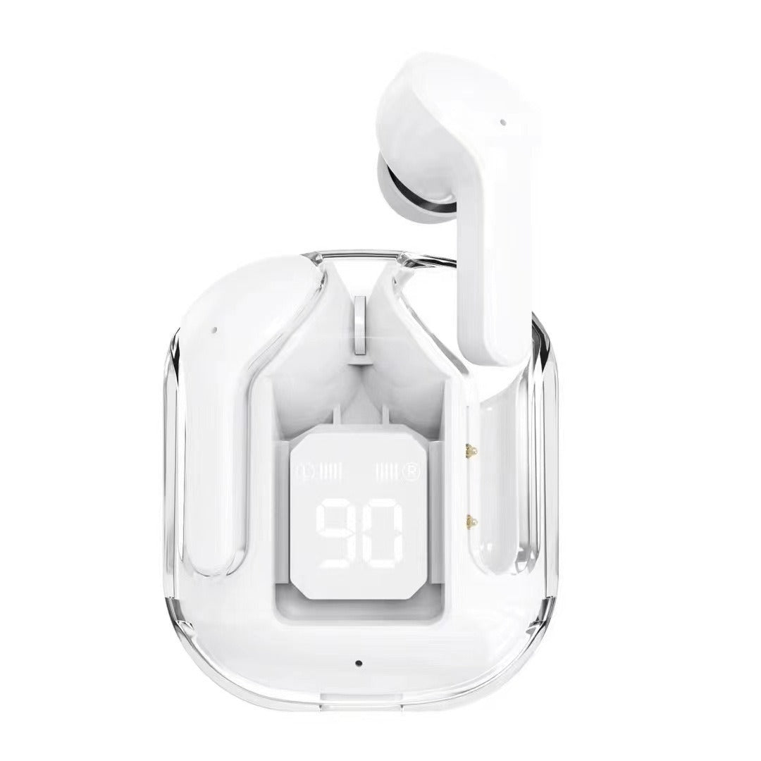 Transparent Capsule Tws With Led Digital Display Bluetooth 5.3 Ipx4 Waterproof Type Charging White Earbuds