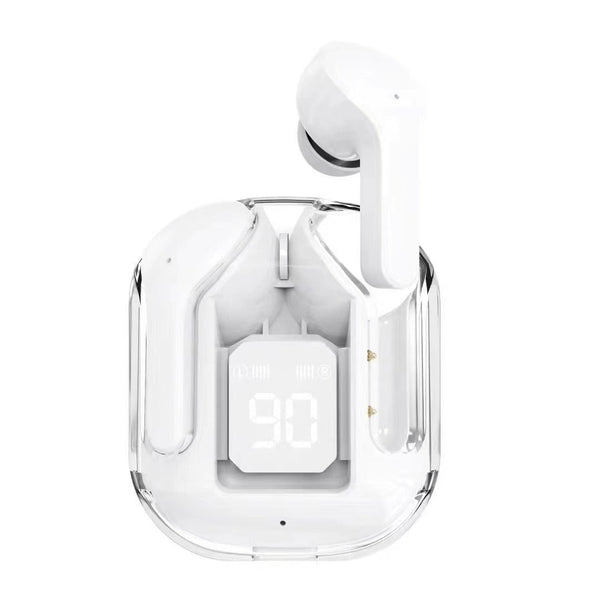 Transparent Capsule Tws With Led Digital Display Bluetooth 5.3 Ipx4 Waterproof Type Charging White Earbuds