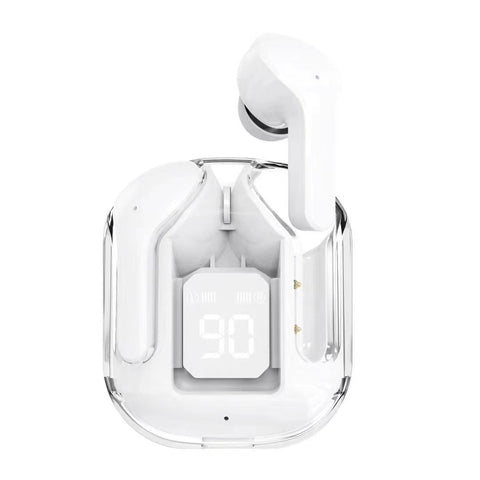 Transparent Capsule Tws With Led Digital Display Bluetooth 5.3 Ipx4 Waterproof Type Charging White Earbuds