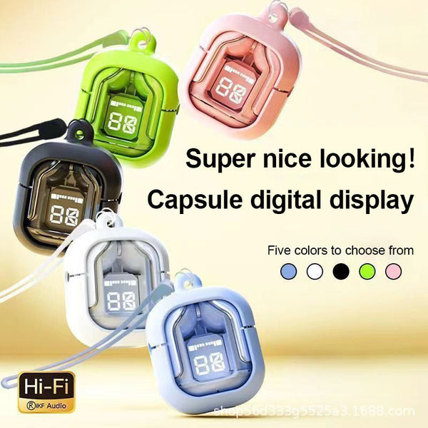 Transparent Capsule Tws With Led Digital Display Bluetooth 5.3 Ipx4 Waterproof Type Charging White Earbuds