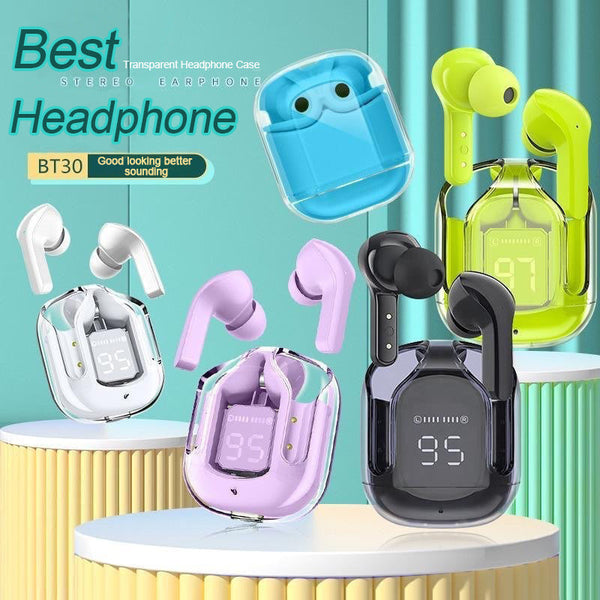 Transparent Capsule Tws With Led Digital Display Bluetooth 5.3 Ipx4 Waterproof Type Charging White Earbuds