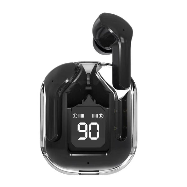 Transparent Capsule Tws With Led Digital Display Bluetooth 5.3 Ipx4 Waterproof Type Charging Black Earbuds