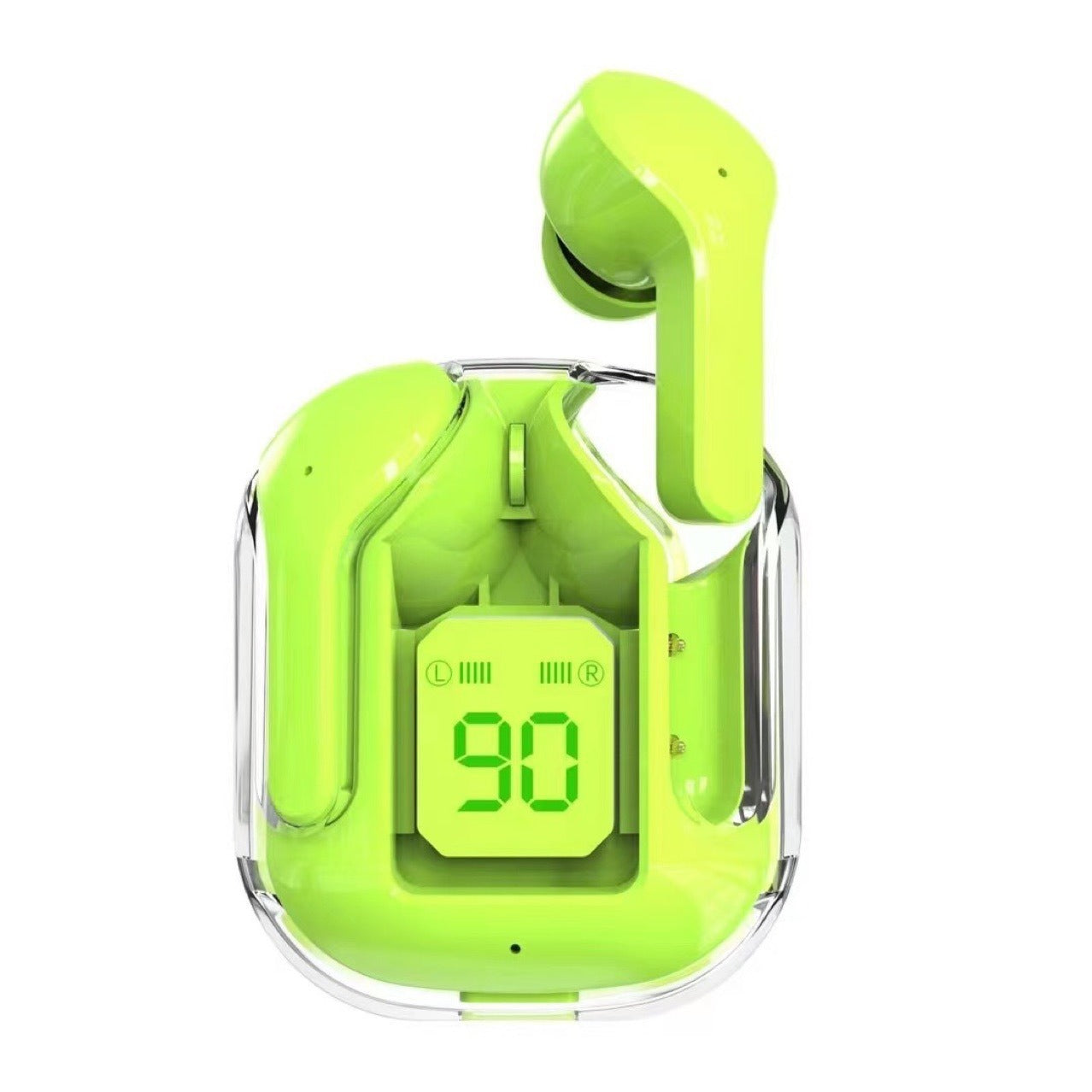 Transparent Capsule Tws With Led Digital Display Bluetooth 5.3 Ipx4 Waterproof Type Charging Green Earbuds
