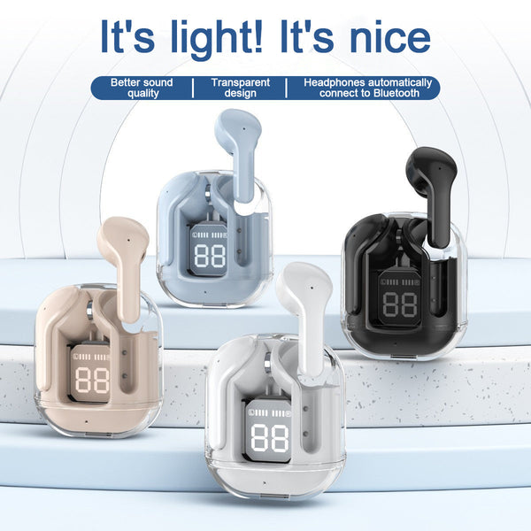 Transparent Capsule Tws With Led Digital Display Bluetooth 5.3 Ipx4 Waterproof Type Charging Green Earbuds