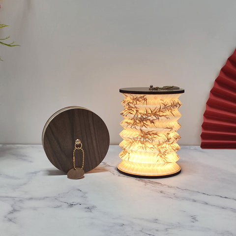 Foldable Telescopic Lantern Lamp 3 Light Modes Usb Rechargeable Wood/Paper Finish(Ink Bamboo Painting) Lamps