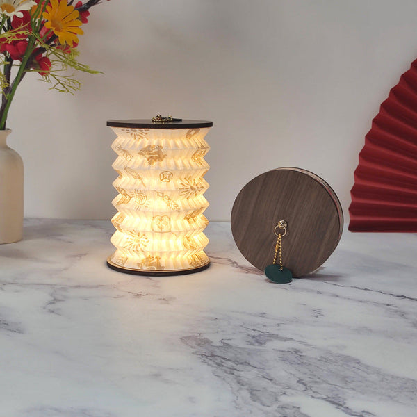 Foldable Telescopic Lantern Lamp 3 Light Modes Usb Rechargeable Wood/Paper Finish(Good Luck And Happiness) Lamps