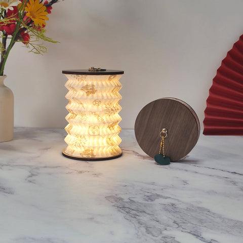 Foldable Telescopic Lantern Lamp 3 Light Modes Usb Rechargeable Wood/Paper Finish(Good Luck And Happiness) Lamps