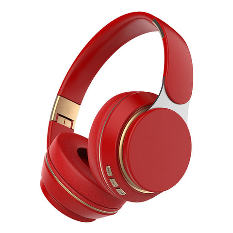 Red Wireless Bluetooth 5.0 Over Ear Hifi Deep Bass Foldable Design 10Hr Playtime Headphones