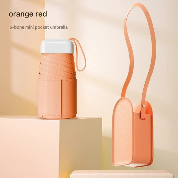 Mini Pocket Umbrella With Matching Crossbody Bag Uv Protection 6 Rib Windproof Design(Orange) Umbrellas