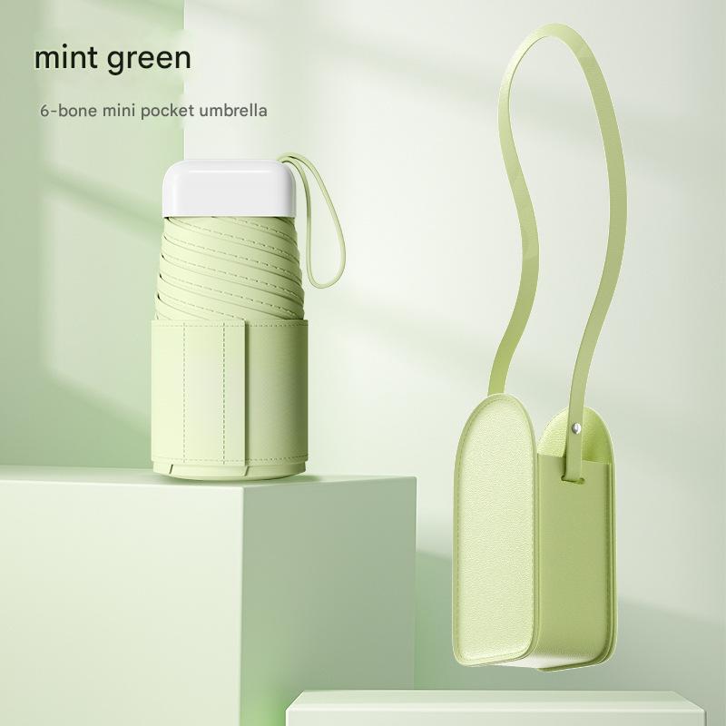 Mini Pocket Umbrella With Matching Crossbody Bag Uv Protection 6 Rib Windproof Design(Green) Umbrellas
