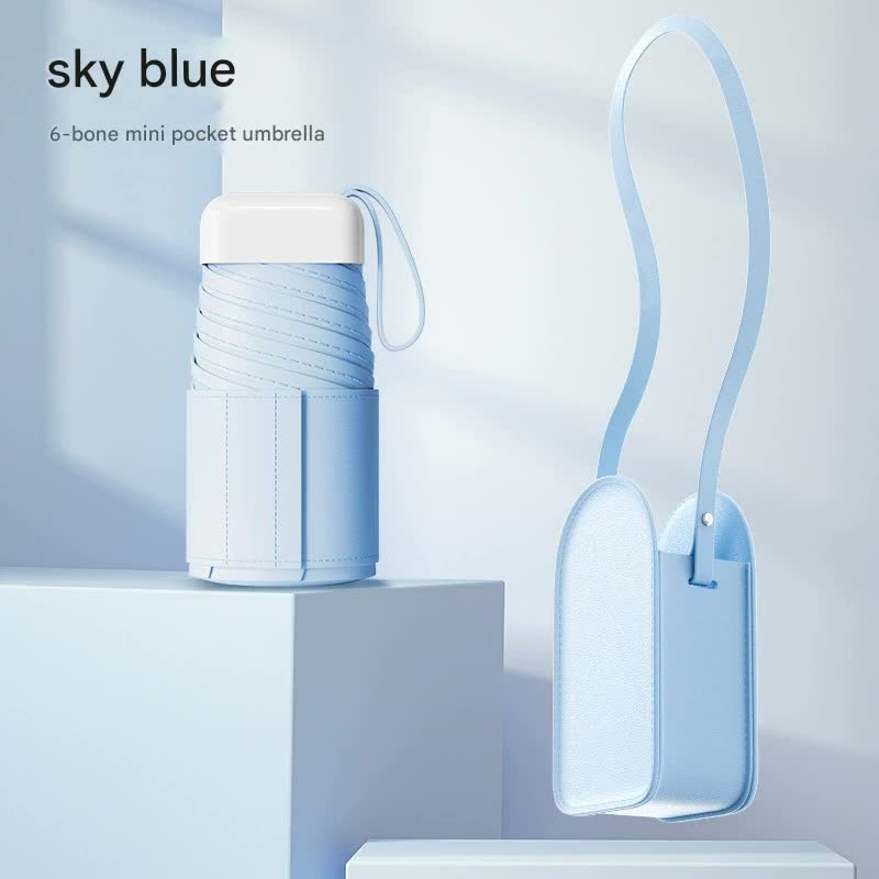 Mini Pocket Umbrella With Matching Crossbody Bag Uv Protection 6 Rib Windproof Design(Blue) Umbrellas
