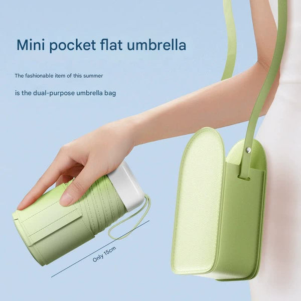 Mini Pocket Umbrella With Matching Crossbody Bag Uv Protection 6 Rib Windproof Design(Pink) Umbrellas