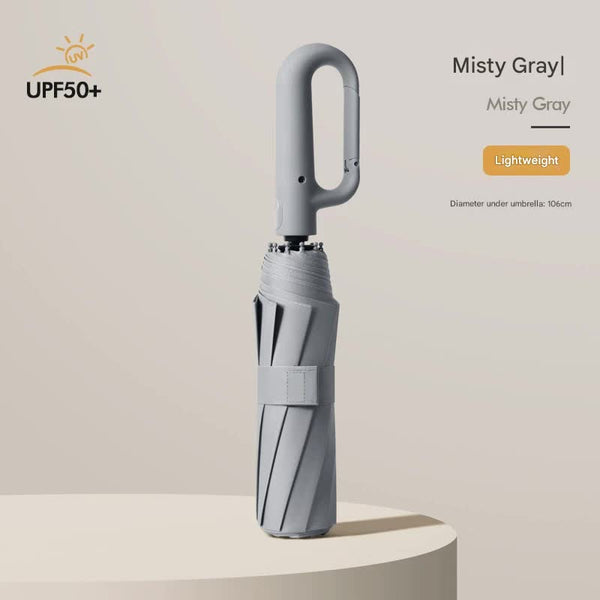 Automatic Open/Close Umbrella With Upf50+ Sun Protection 10 Rib Windproof Design Carabiner Handle(Grey) Umbrellas