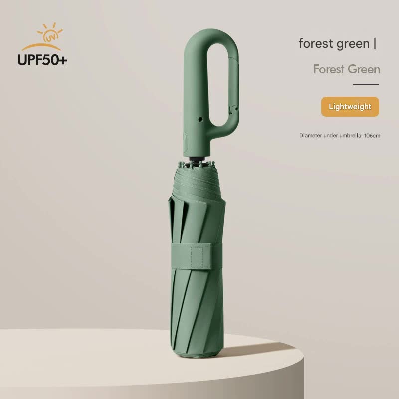 Automatic Open/Close Umbrella With Upf50+ Sun Protection 10 Rib Windproof Design Carabiner Handle(Green) Umbrellas