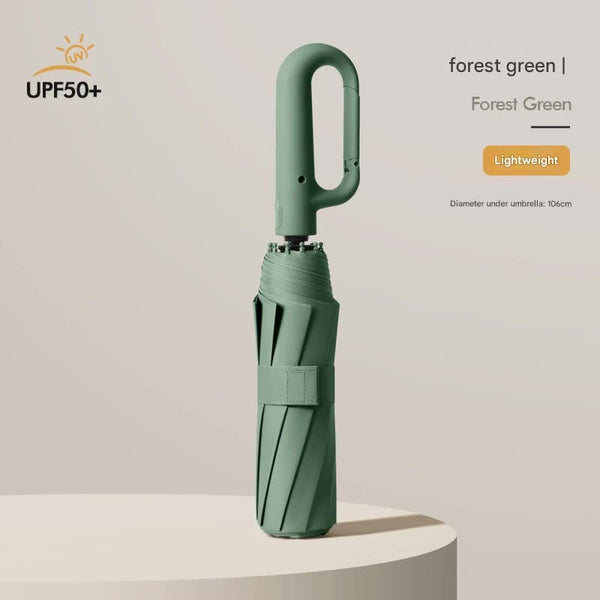 Automatic Open/Close Umbrella With Upf50+ Sun Protection 10 Rib Windproof Design Carabiner Handle(Green) Umbrellas