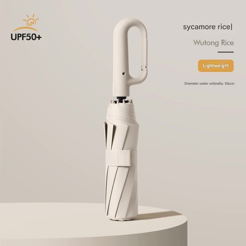 Automatic Open/Close Umbrella With Upf50+ Sun Protection 10 Rib Windproof Design Carabiner Handle(Beige) Umbrellas