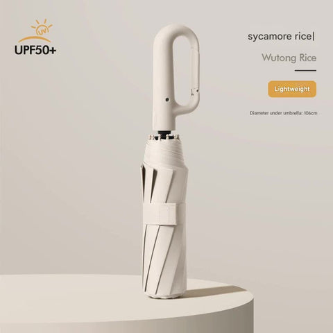 Automatic Open/Close Umbrella With Upf50+ Sun Protection 10 Rib Windproof Design Carabiner Handle(Beige) Umbrellas