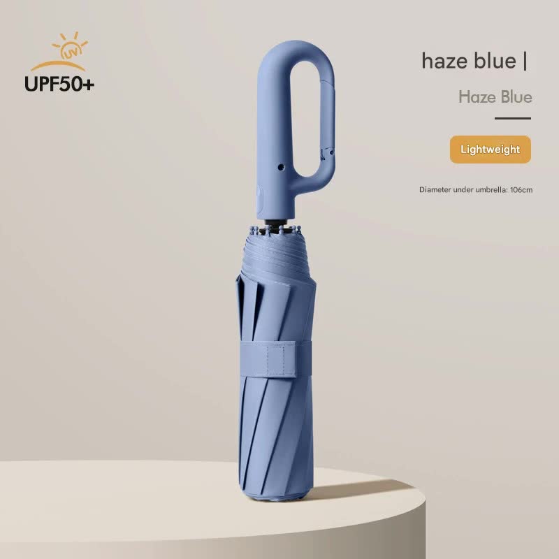 Automatic Open/Close Umbrella With Upf50+ Sun Protection 10 Rib Windproof Design Carabiner Handle(Blue) Umbrellas