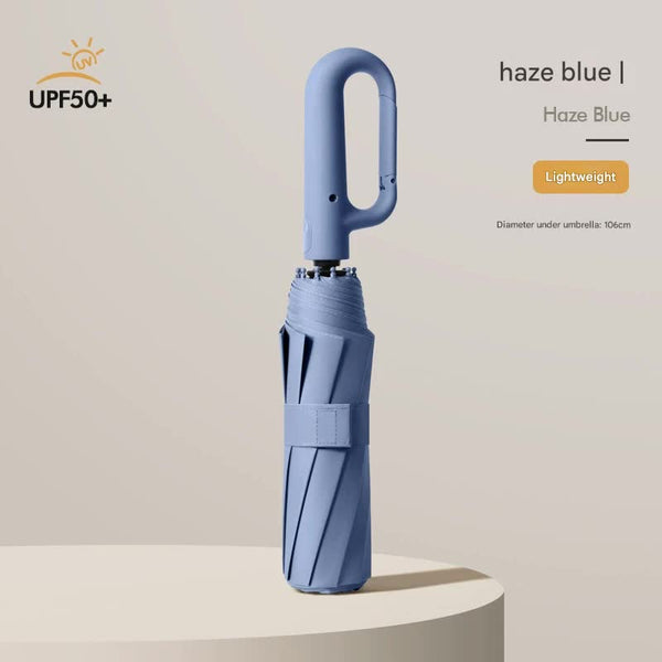 Automatic Open/Close Umbrella With Upf50+ Sun Protection 10 Rib Windproof Design Carabiner Handle(Blue) Umbrellas