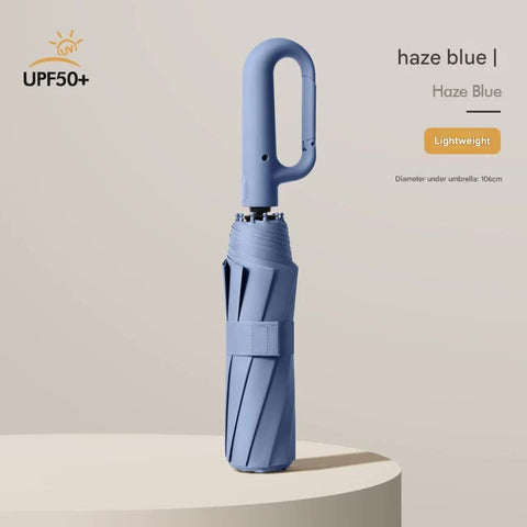 Automatic Open/Close Umbrella With Upf50+ Sun Protection 10 Rib Windproof Design Carabiner Handle(Blue) Umbrellas