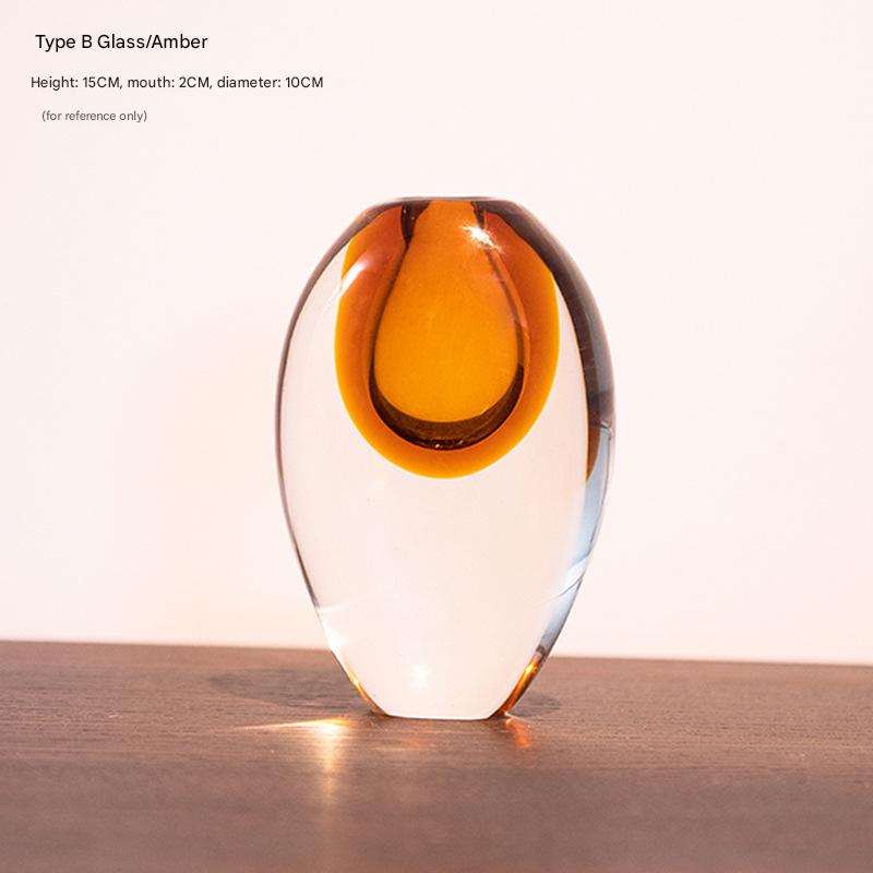 Artistic Teardrop Glass Vase Handcrafted Glazed Finish For Hydroponics & Floral Decor(Amber) Vases