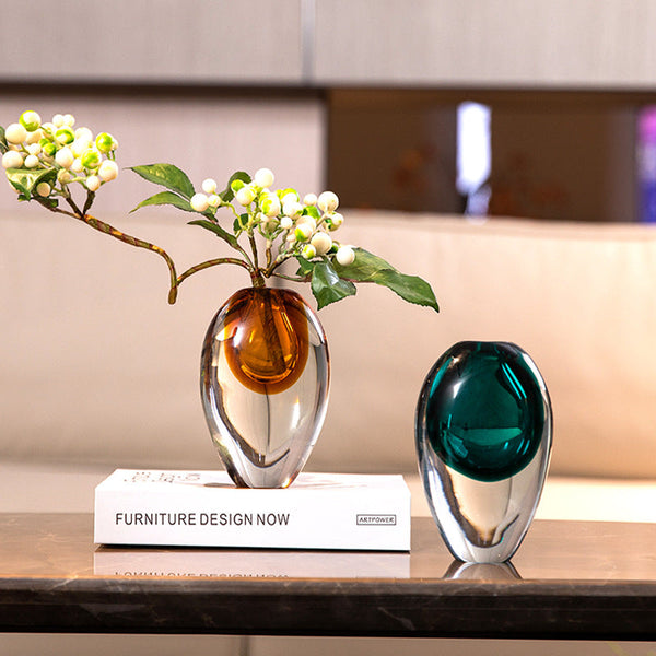 Artistic Teardrop Glass Vase Handcrafted Glazed Finish For Hydroponics & Floral Decor(Amber) Vases