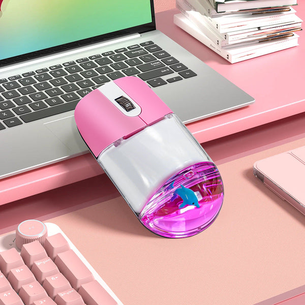 Whimsical 2.4G Wireless Mouse With Floating Animal Design Comfortable Quiet Portable Pink Mouse Pads & Wrist Rests