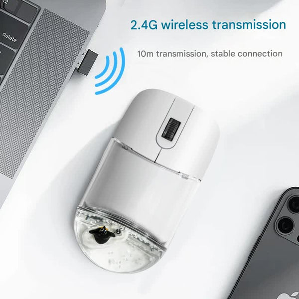 Whimsical 2.4G Wireless Mouse With Floating Animal Design Comfortable Quiet Portable Pink Mouse Pads & Wrist Rests