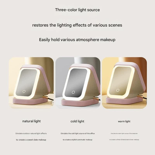 Jewelry & Makeup Organizer Box With Led Touch Mirror Rechargeable Lighting (Pink) Jewellery Holders & Organisers