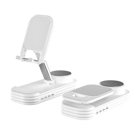 Foldable Desktop Phone Stand With Bluetooth 5.3 Speaker Adjustable Angle & Height Tf/Line In(White) Mounts & Holders