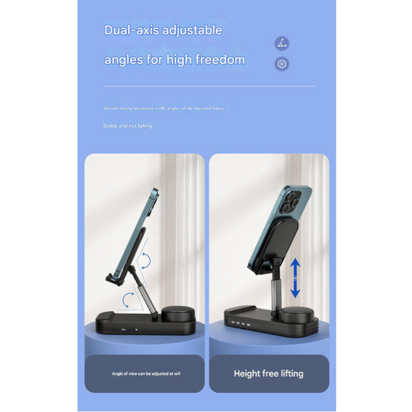 Foldable Desktop Phone Stand With Bluetooth 5.3 Speaker Adjustable Angle & Height Tf/Line In(Black) Mounts & Holders