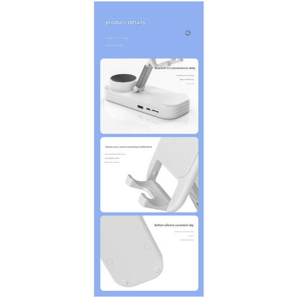 Foldable Desktop Phone Stand With Bluetooth 5.3 Speaker Adjustable Angle & Height Tf/Line In(Black) Mounts & Holders