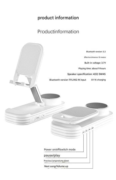 Foldable Desktop Phone Stand With Bluetooth 5.3 Speaker Adjustable Angle & Height Tf/Line In(Pink) Mounts & Holders