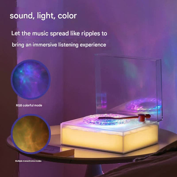 Retro Vinyl Bluetooth Speaker With Water Ripple Light Projection 360 Surround Sound Grey Audio Docks & Mini Speakers