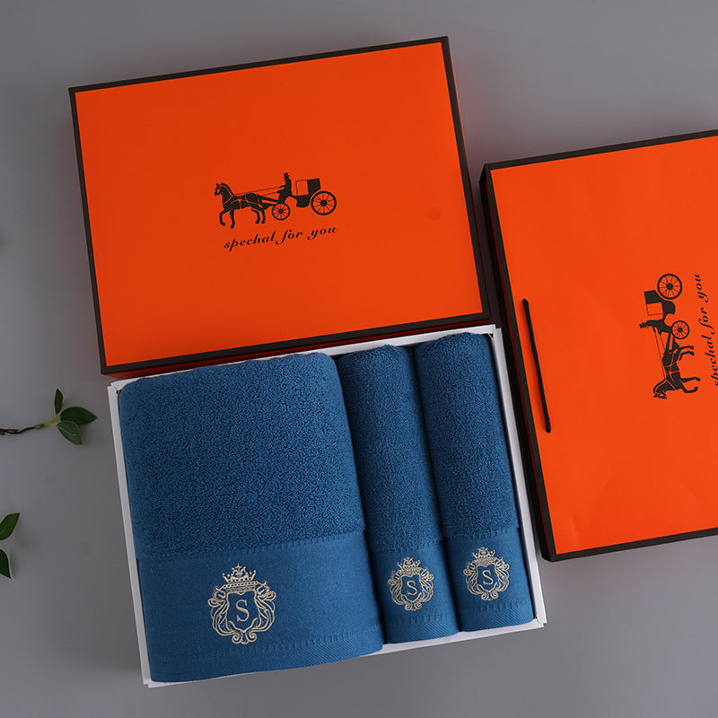 Premium Absorbent Cotton Towel Set Soft Bath & Hand Towels With Double Sided Plush (Blue) Towels & Washcloths