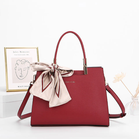 Fashionable Synthetic Leather Crossbody Bag With Detachable Scarf Multiple Compartments For Daily Essentials(Wine Red) Women's Bags & Handbags