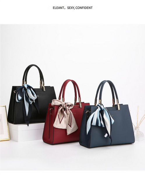 Fashionable Synthetic Leather Crossbody Bag With Detachable Scarf Multiple Compartments For Daily Essentials(Black) Women's Bags & Handbags