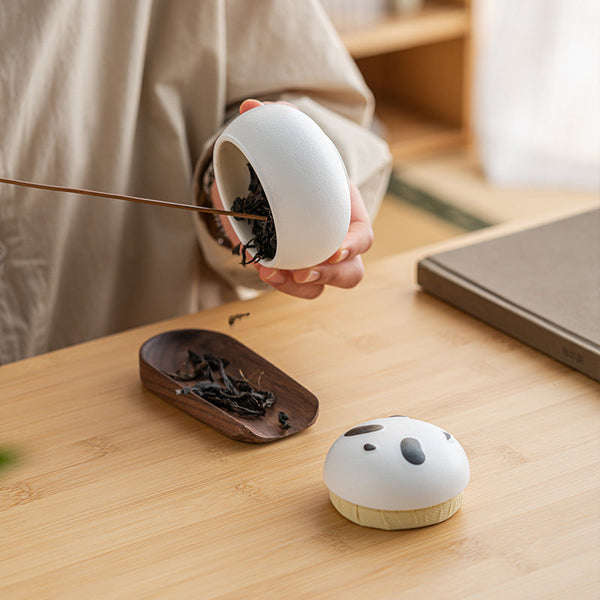 Artisanal Animal Shaped Ceramic Tea Storage Jar With Gift Box 140Ml Capacity Textured Finish(White) Canisters & Jars