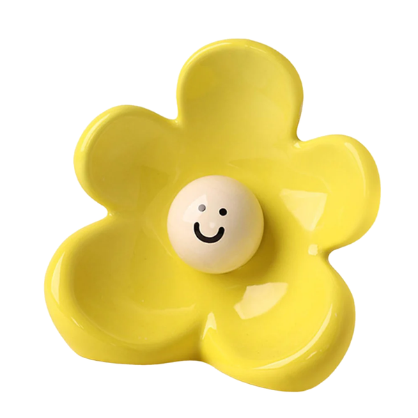 Artistic Floral Smiling Face Vase Modern Ceramic Decor With Gloss Finish(Lemon Yellow) Vases