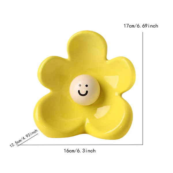 Artistic Floral Smiling Face Vase Modern Ceramic Decor With Gloss Finish(Lemon Yellow) Vases