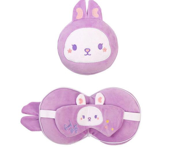 2 In 1 Convertible Eye Mask & Travel Neck Pillow Set Plush Fabric With Snap Closure(Purple) Eye Masks