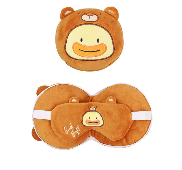2 In 1 Convertible Eye Mask & Travel Neck Pillow Set Plush Fabric With Snap Closure(Brown) Eye Masks